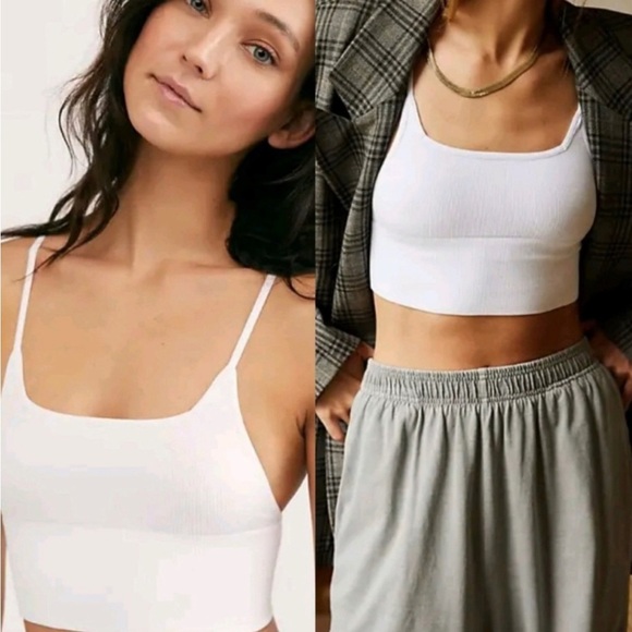Free People Andi Square Neck Crop Top Bralette White Size M/L NWT - Picture 9 of 11